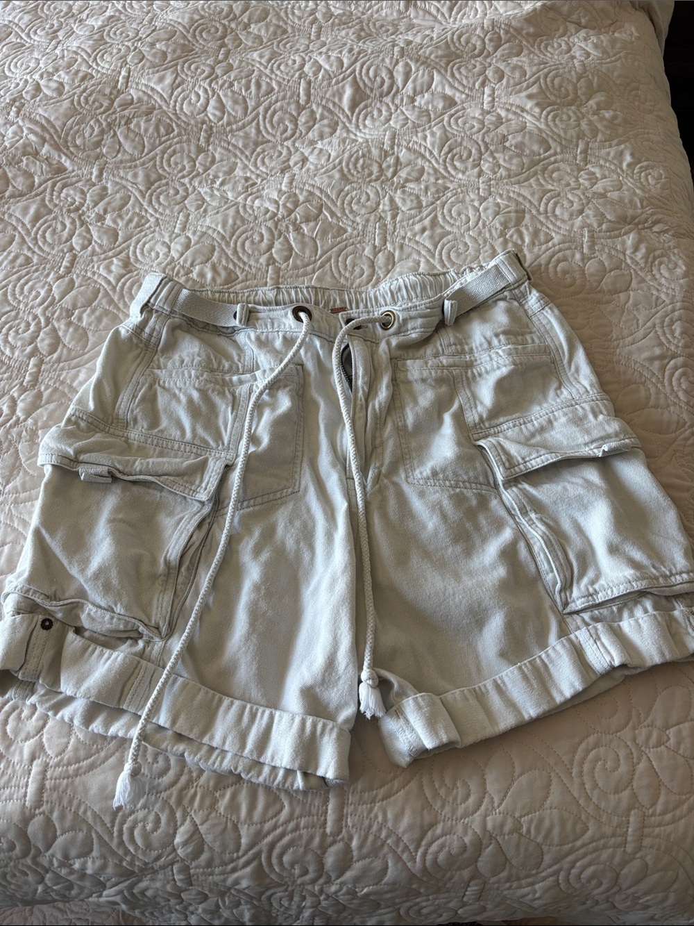 Free People Cream Utility Cargo Shorts with Drawstring